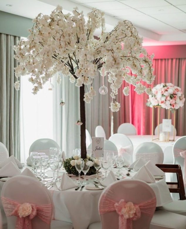 Wedding table with blossom tree